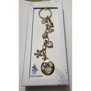Disney Minnie Mouse Gold Tone Charm Keychain LA Rocks Heart Flower Pearl NIB